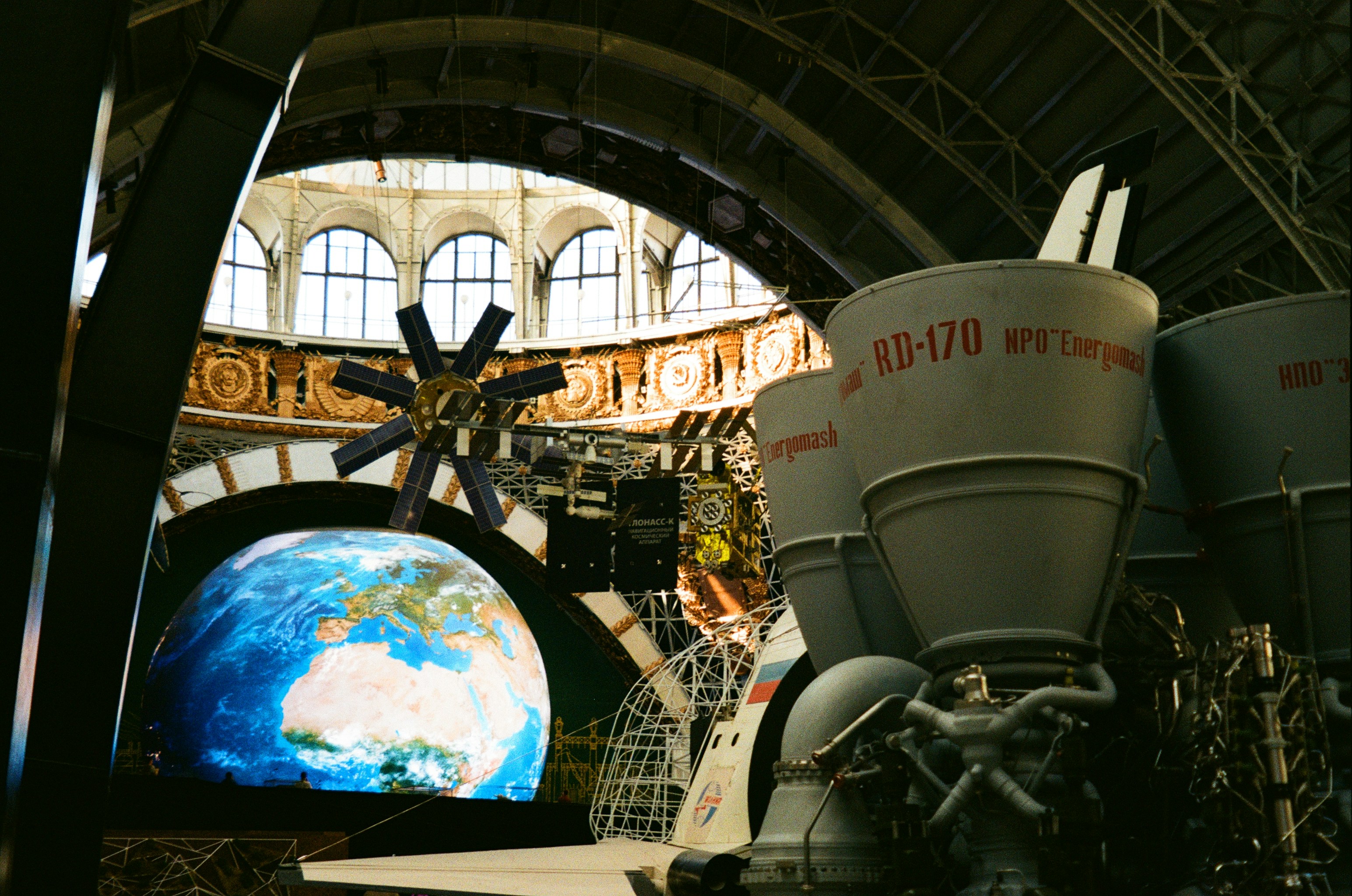 a space shuttle is parked in a large building
