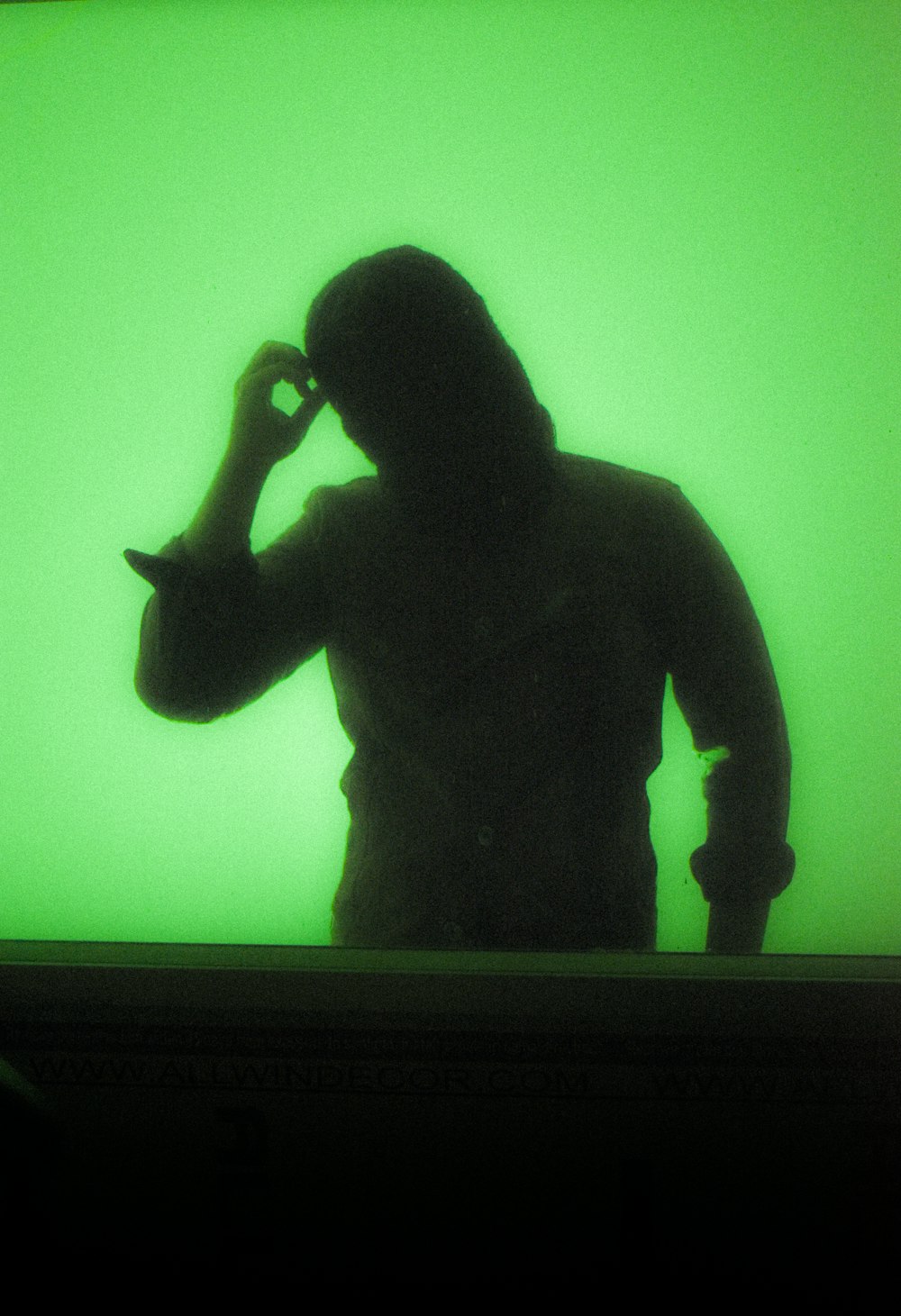 a person standing in front of a green screen