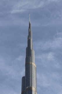 Sleek commercial skyscraper standing against a blue sky