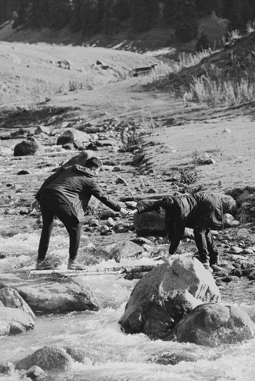 a man and a dog are playing in the water