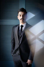 a man in a suit and tie posing for a picture