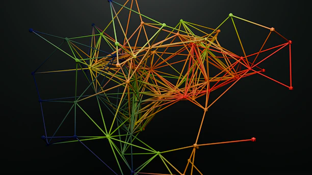 Abstract digital network of connected nodes representing business connections and growth.
