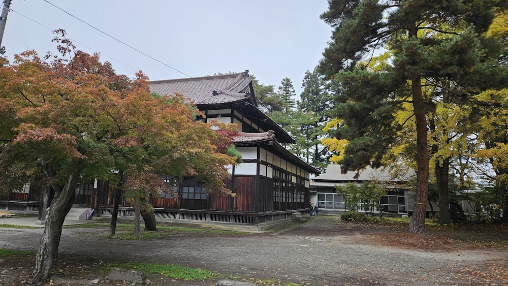 a building with a lot of trees around it