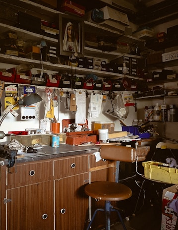 Tools and materials neatly arranged on a workshop bench ready for the next project.