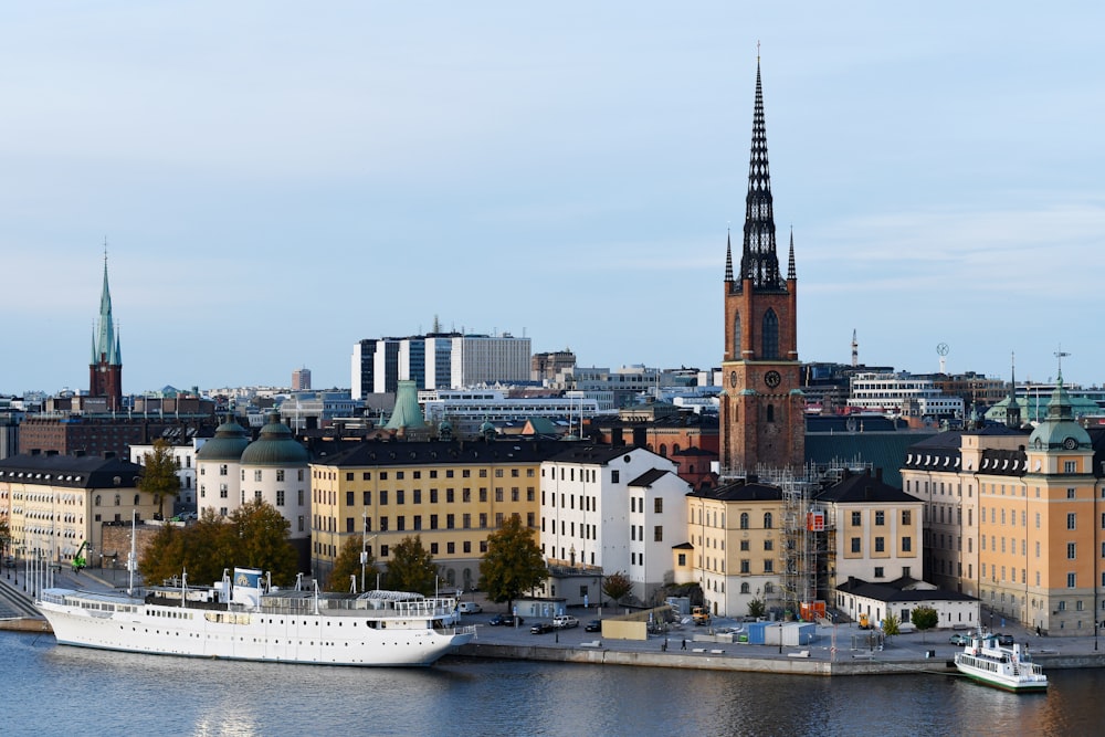 a large body of water with a city in the background