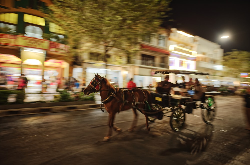 a horse drawn carriage on a city street