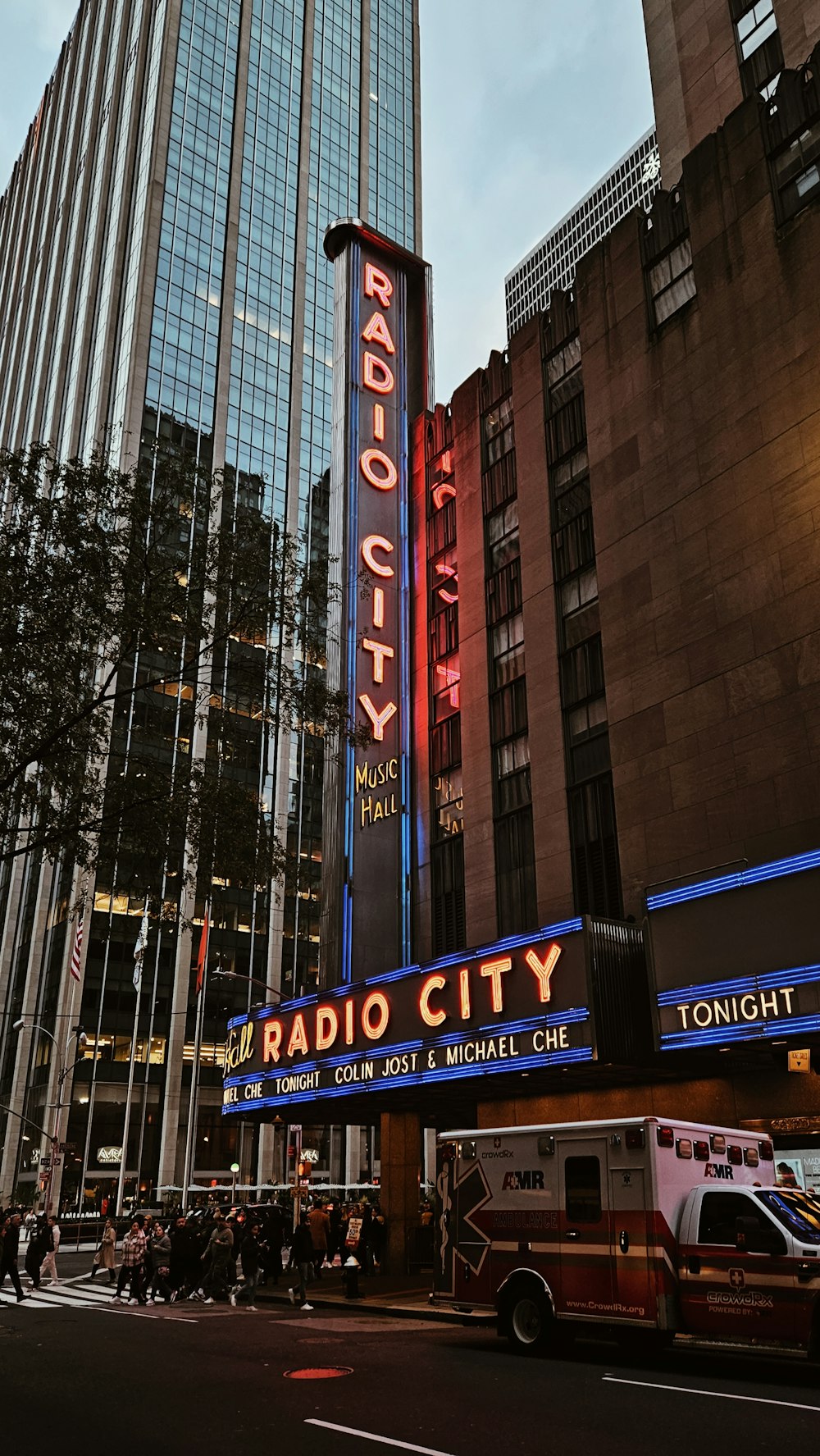 a radio city building with a radio city sign