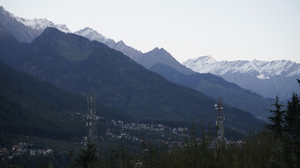 a view of a mountain range with a city in the distance