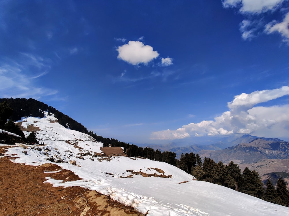 a snow covered mountain with a blue sky and clouds