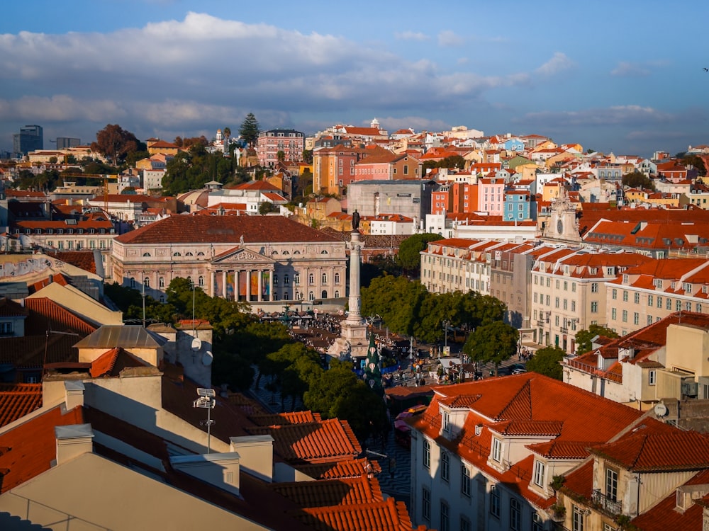 a view of a city with red roofs