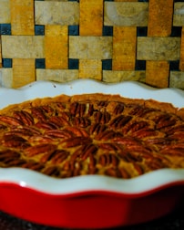 A vibrant display of freshly baked pecan pie slices ready to serve.