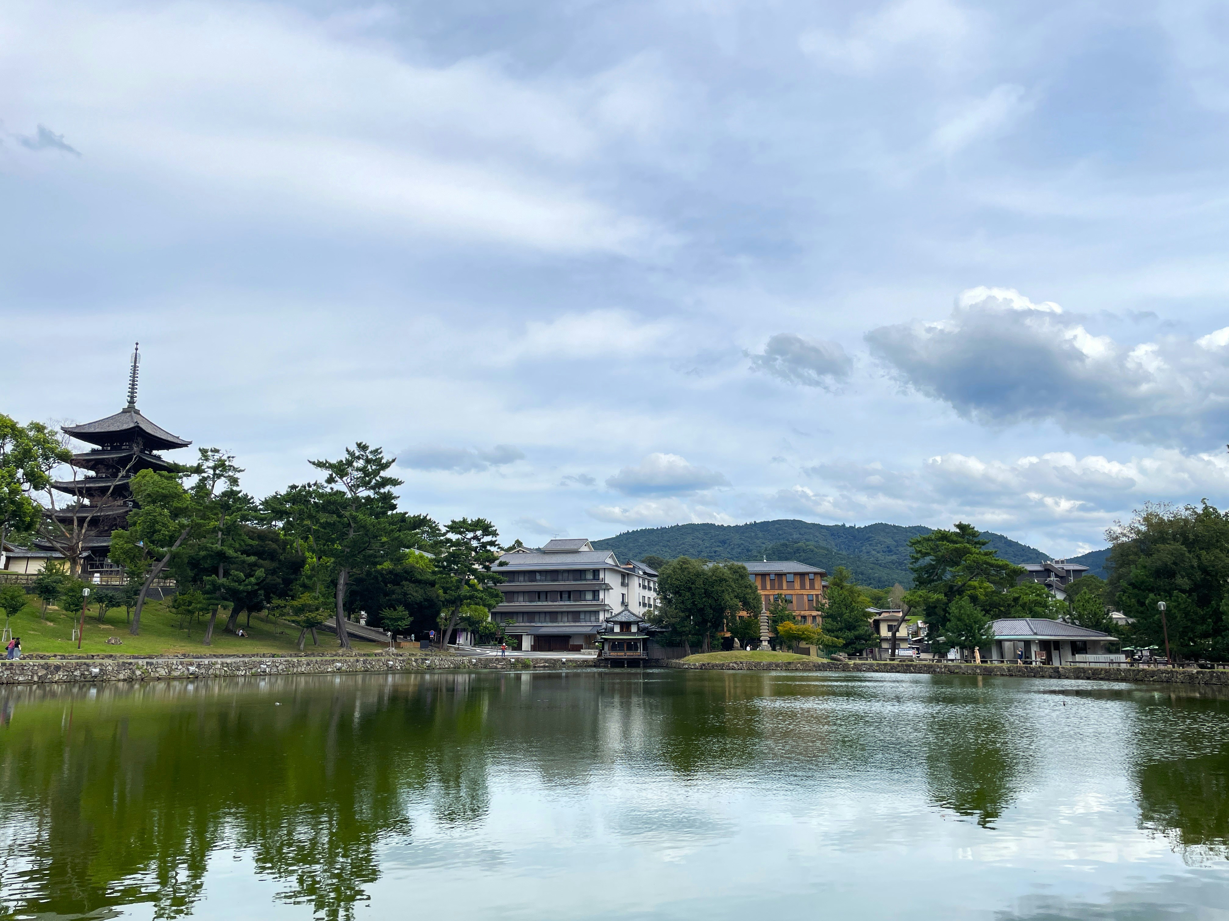 a body of water surrounded by trees and buildings
