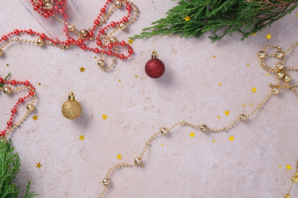 a christmas tree with ornaments on a table