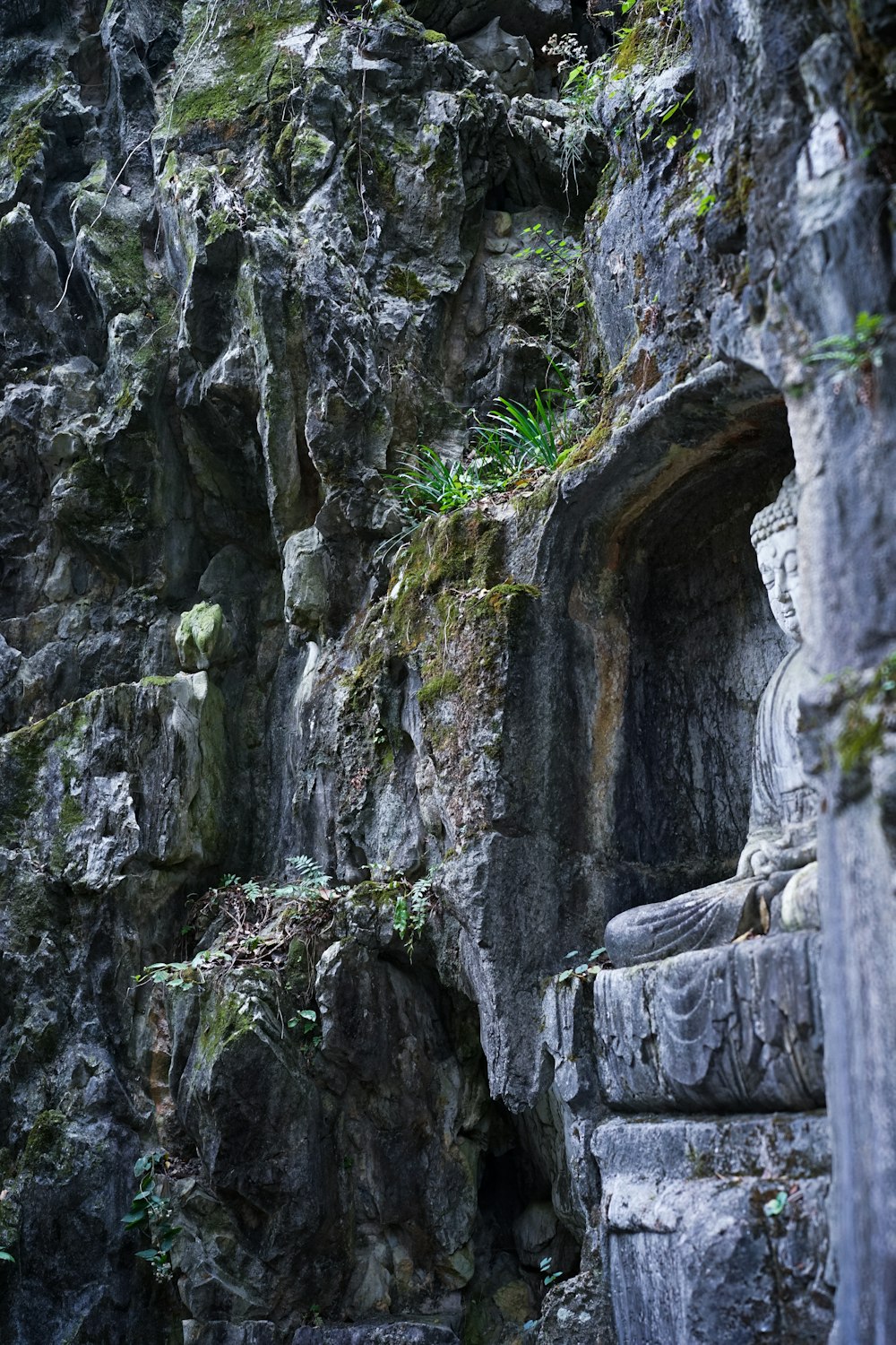 a cave entrance in the side of a mountain