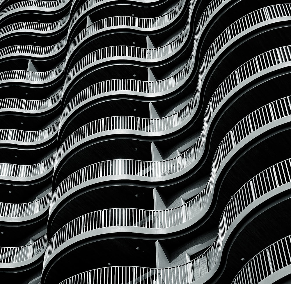 a tall building with balconies and balconies on it