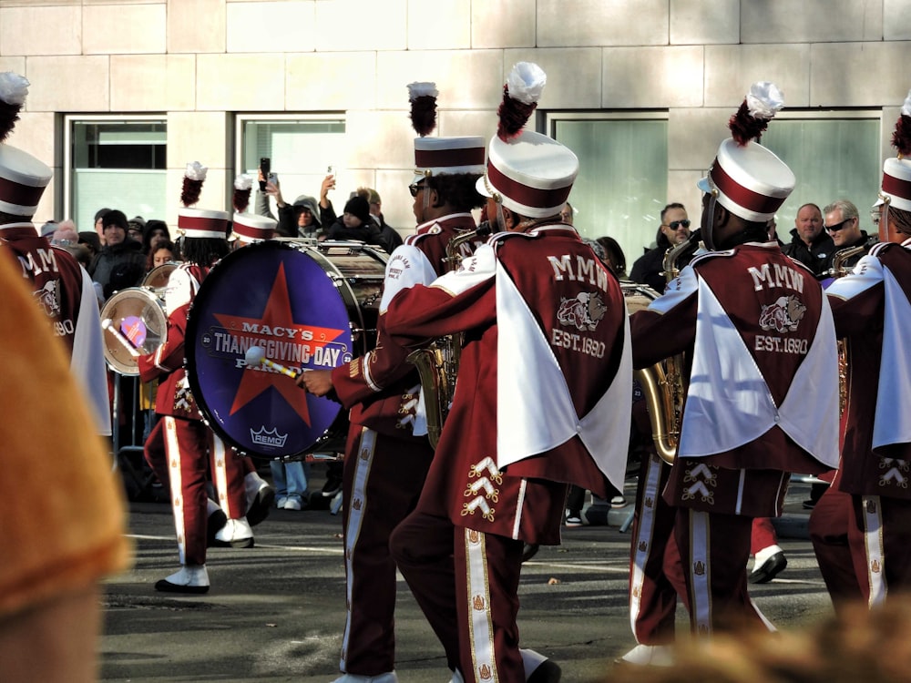 a group of people that are standing in the street