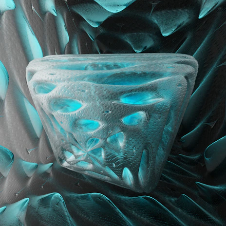 Close-up of a vibrant AI-generated abstract design glowing subtly from within a polished aluminum panel.