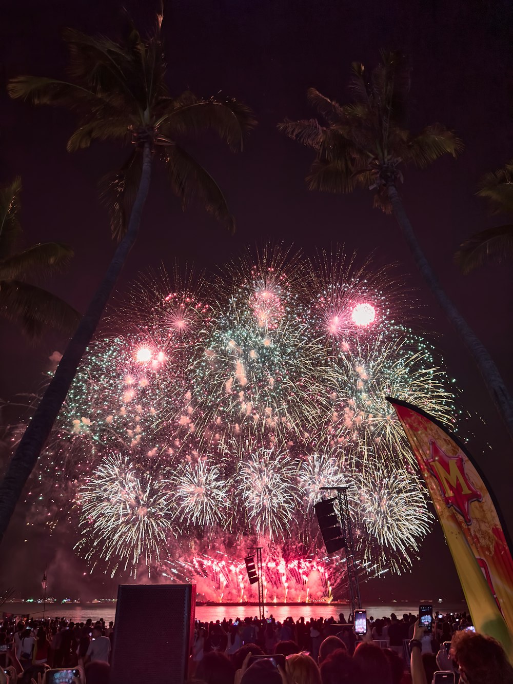 Una multitud de personas viendo un espectáculo de fuegos artificiales