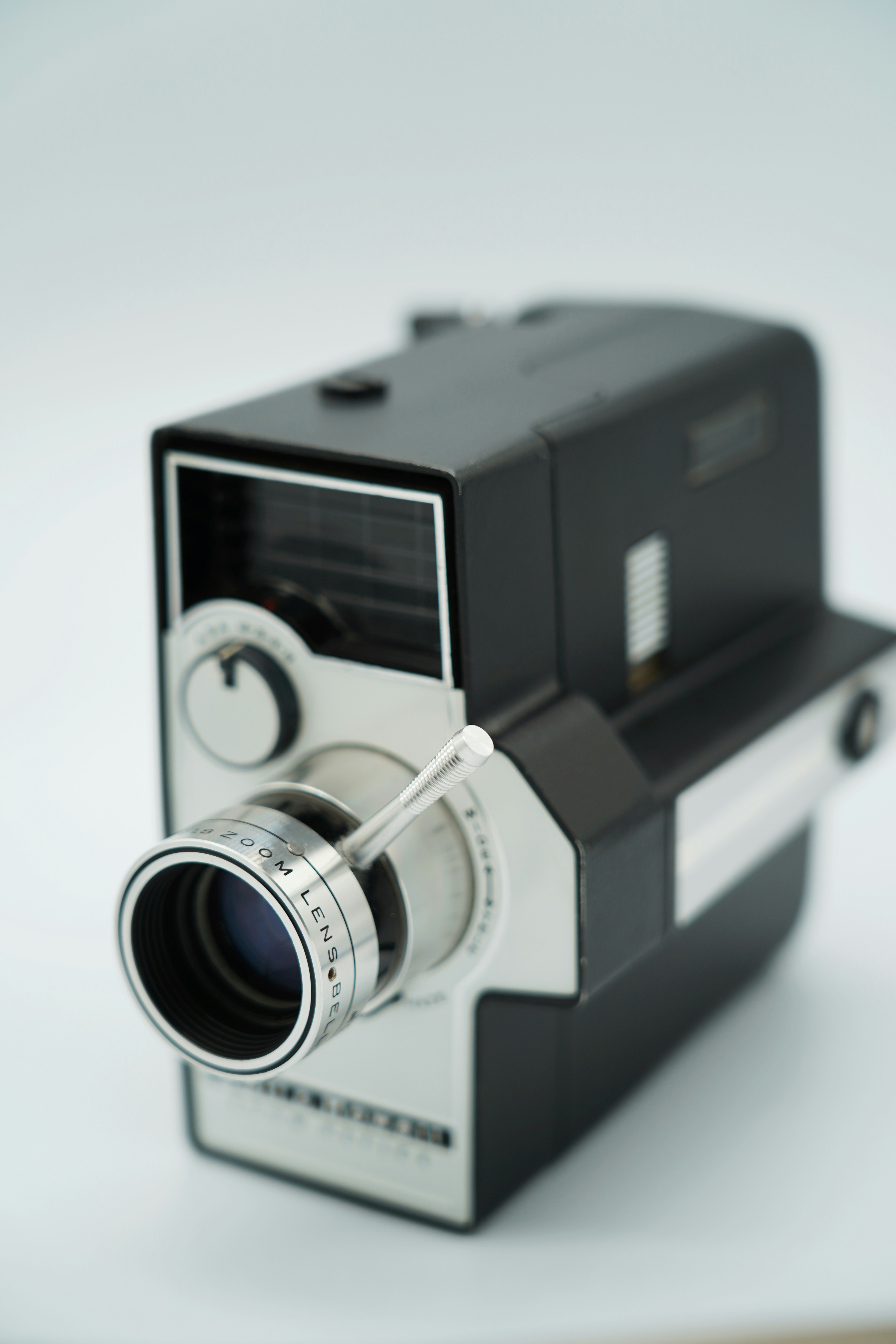 Close-up image of a vintage video camera.