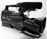 A professional video camera with a large microphone attached on top, featuring a handle for easy carrying and multiple control buttons for functionality. The camera is predominantly black and has a label indicating full HD capability with 1920x1080 resolution.