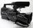 A professional video camera with a large microphone attached on top, featuring a handle for easy carrying and multiple control buttons for functionality. The camera is predominantly black and has a label indicating full HD capability with 1920x1080 resolution.