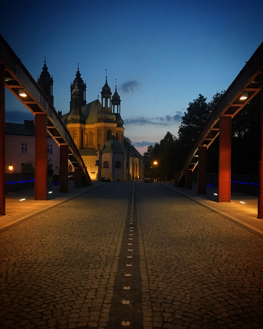 Poznań Cathedral on Ostrów Tumski at night