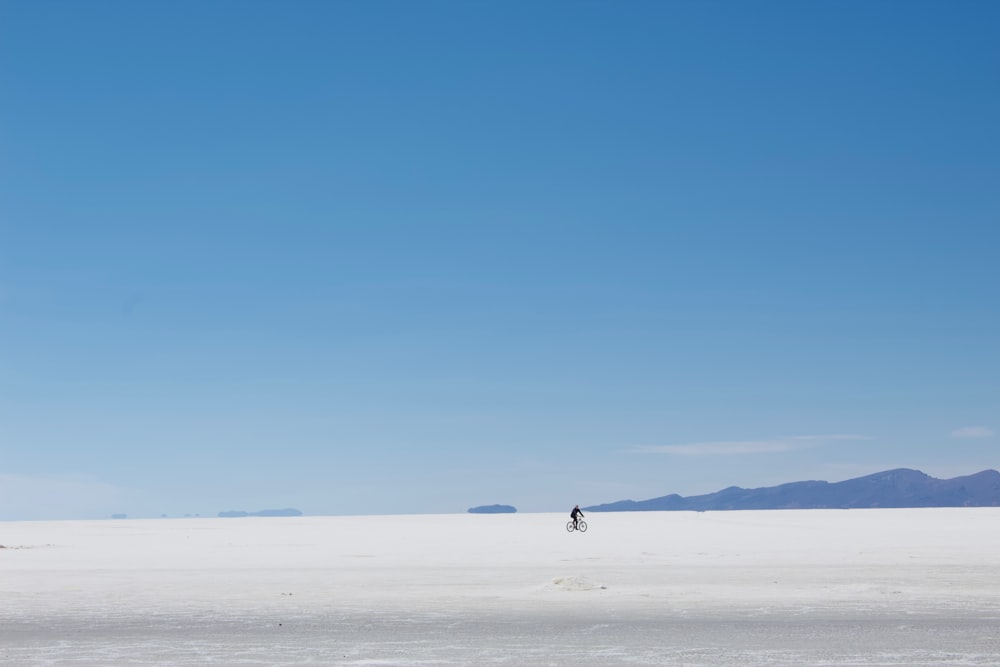 a person is flying a kite in the middle of the desert