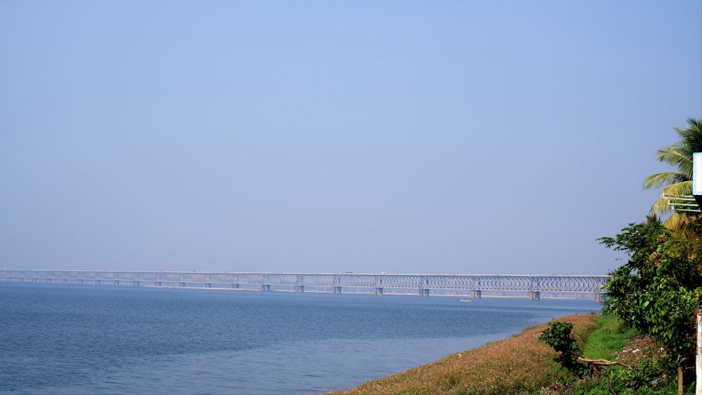 a long bridge over a large body of water