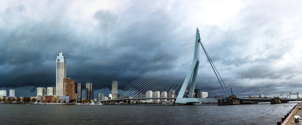 a view of a bridge over a body of water