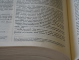 The photo captures a close-up view of an open book with visible text on its pages. The text appears to be from a religious or philosophical book, as it contains numbered verses and references to visions and dialogues. The focus is on the middle right section of the right page, with words printed in a clear, serif font. The background includes a blurred portion of the book's spine and other pages.