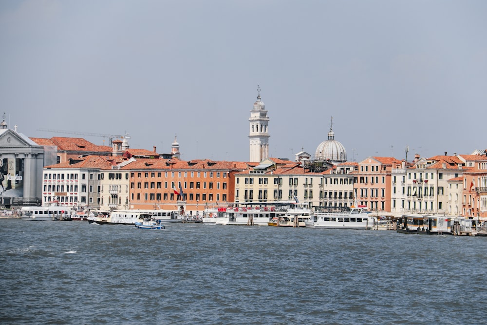 a large body of water with a bunch of buildings in the background