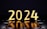 Large, bold numerals forming the year 2024 in a bright, glowing yellow hue against a dark, reflective background. The numbers appear three-dimensional and are mirrored on the shiny surface below.