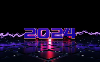 A futuristic clock with neon purple and electric blue highlights symbolizing speed.