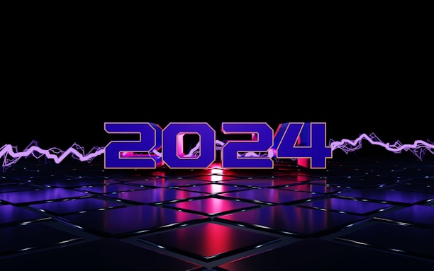 A dynamic digital clock overlaying a timeline stretching across ten years.