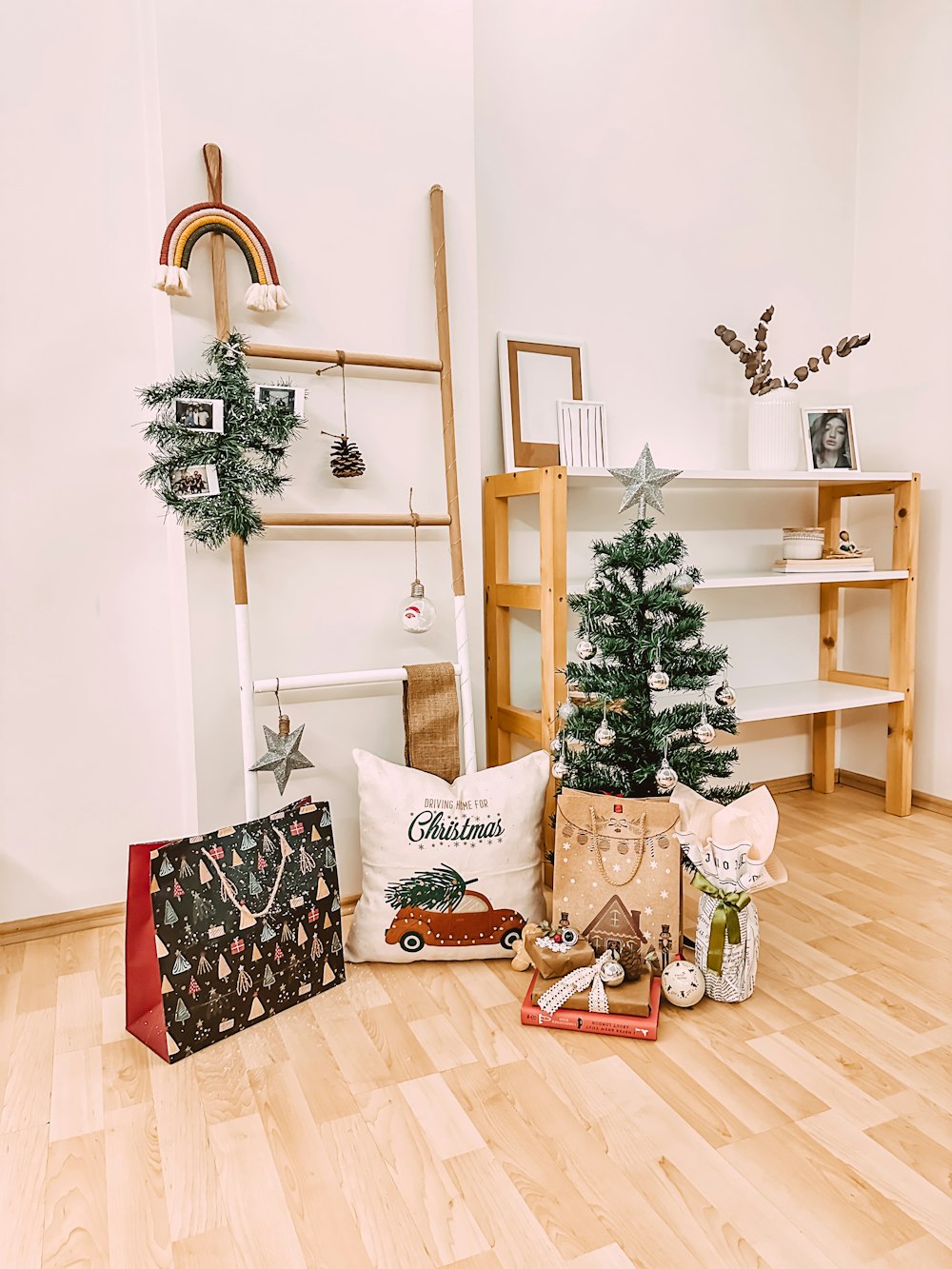 a living room filled with furniture and a christmas tree