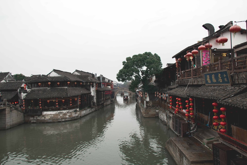 a river running through a city with lots of buildings