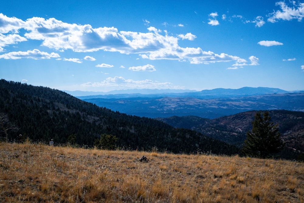 a view of the mountains from a hill top