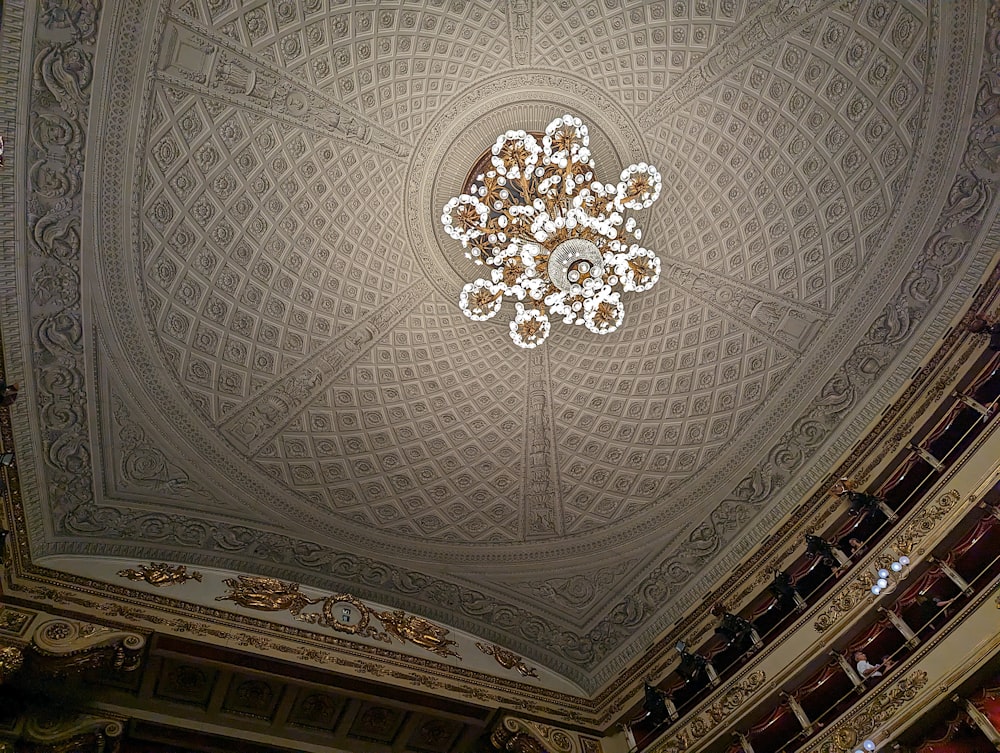 a chandelier hanging from the ceiling of a building