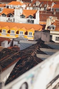 A collage of various roofing styles on different buildings.