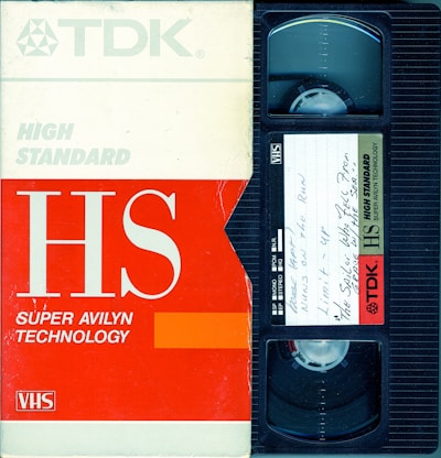 an old vhs tape recorder with the words hs on it