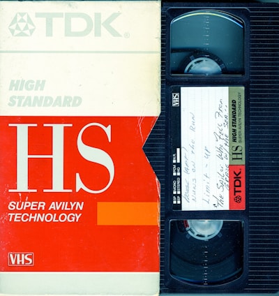 an old vhs tape recorder with the words hs on it