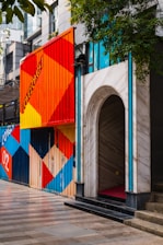A close-up of vibrant container architecture reflecting innovative design and color.
