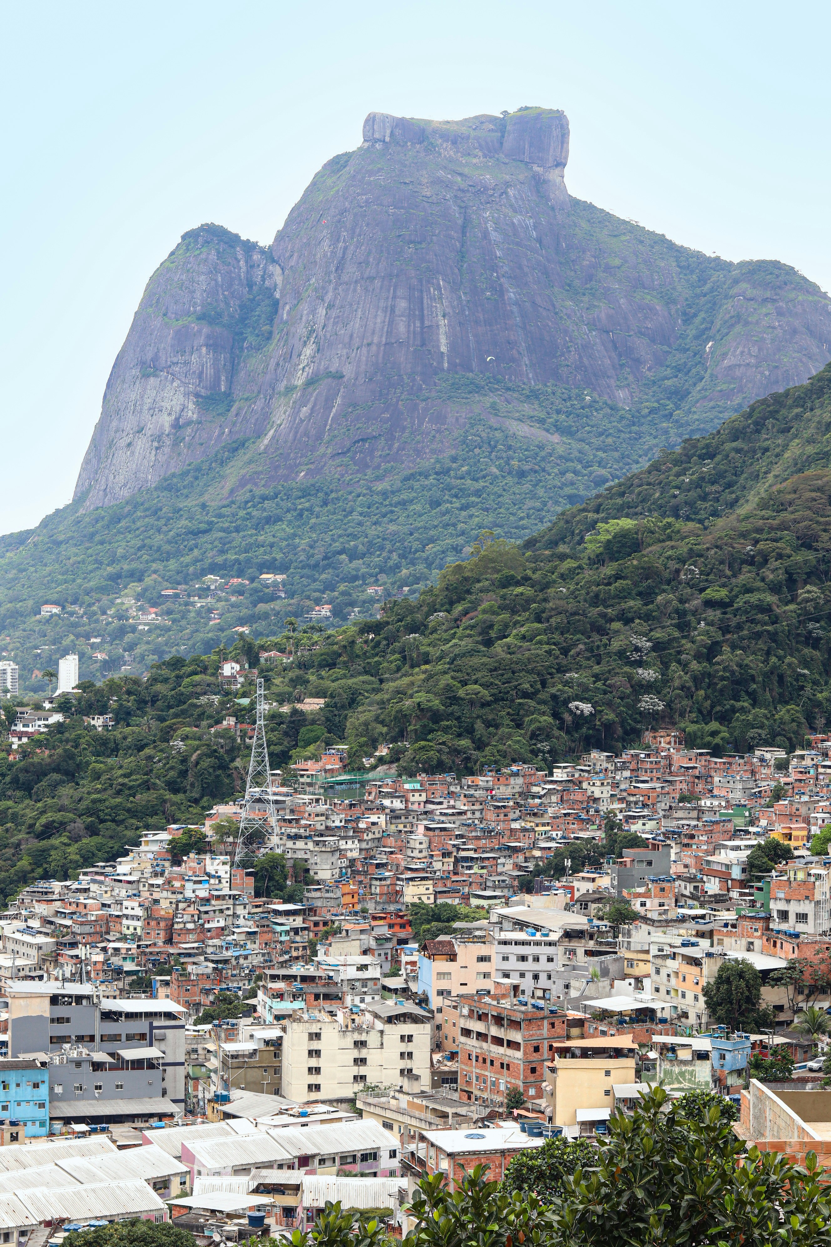 a city with a mountain in the background
