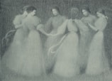 a drawing of a group of women in dresses