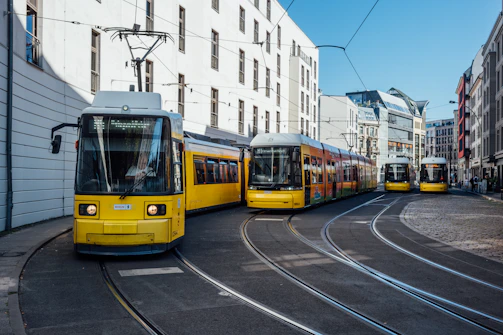 A scenic view of Curitiba with transport vehicles.