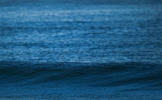 A calm ocean scene with gentle waves in deep blue hues, reflecting the natural light. The water appears serene and tranquil, with subtle variations in color and texture.