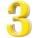 A large, glossy yellow number three with reflective highlights, casting a slight shadow on a white background. The number has a 3D appearance, giving it depth and dimension.