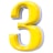 A large, glossy yellow number three with reflective highlights, casting a slight shadow on a white background. The number has a 3D appearance, giving it depth and dimension.