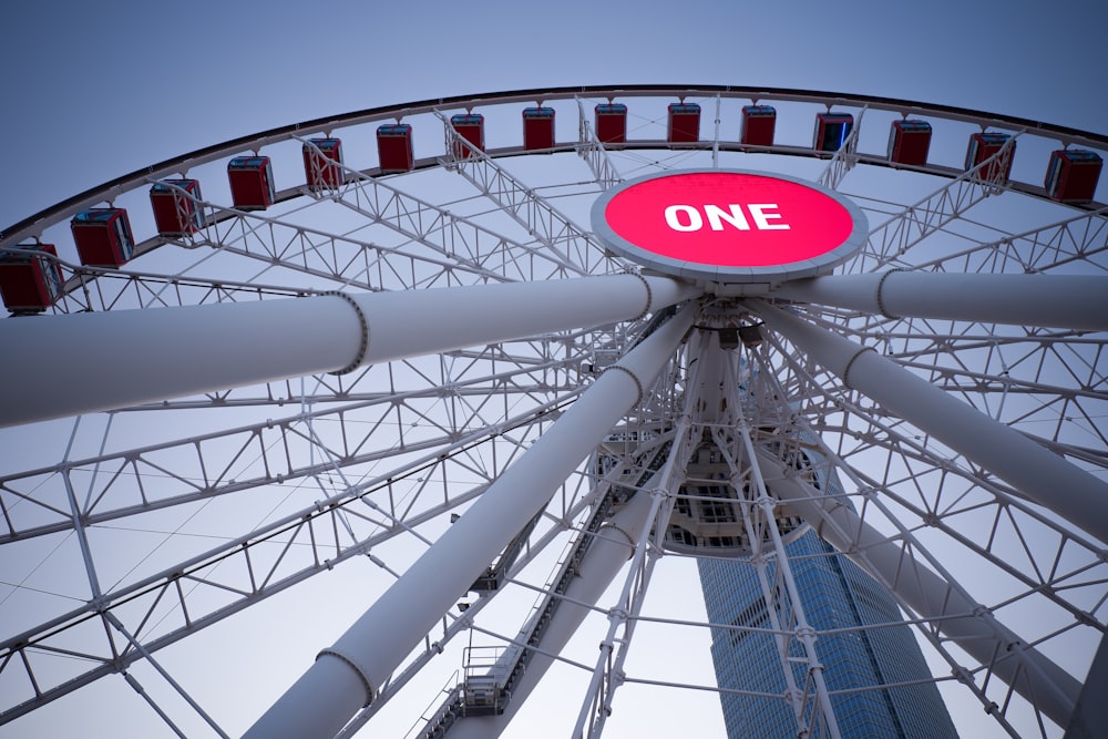 a ferris wheel with a one sign on it