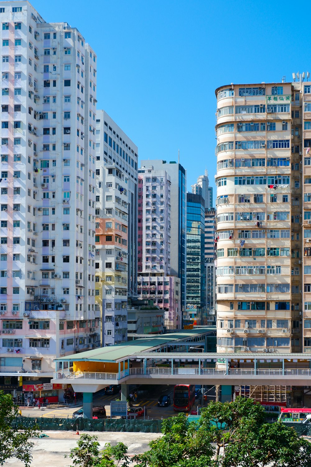 a group of tall buildings in a city